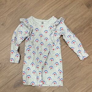 Tea Collection Gray Dress with Red and Blue Umbrella Print